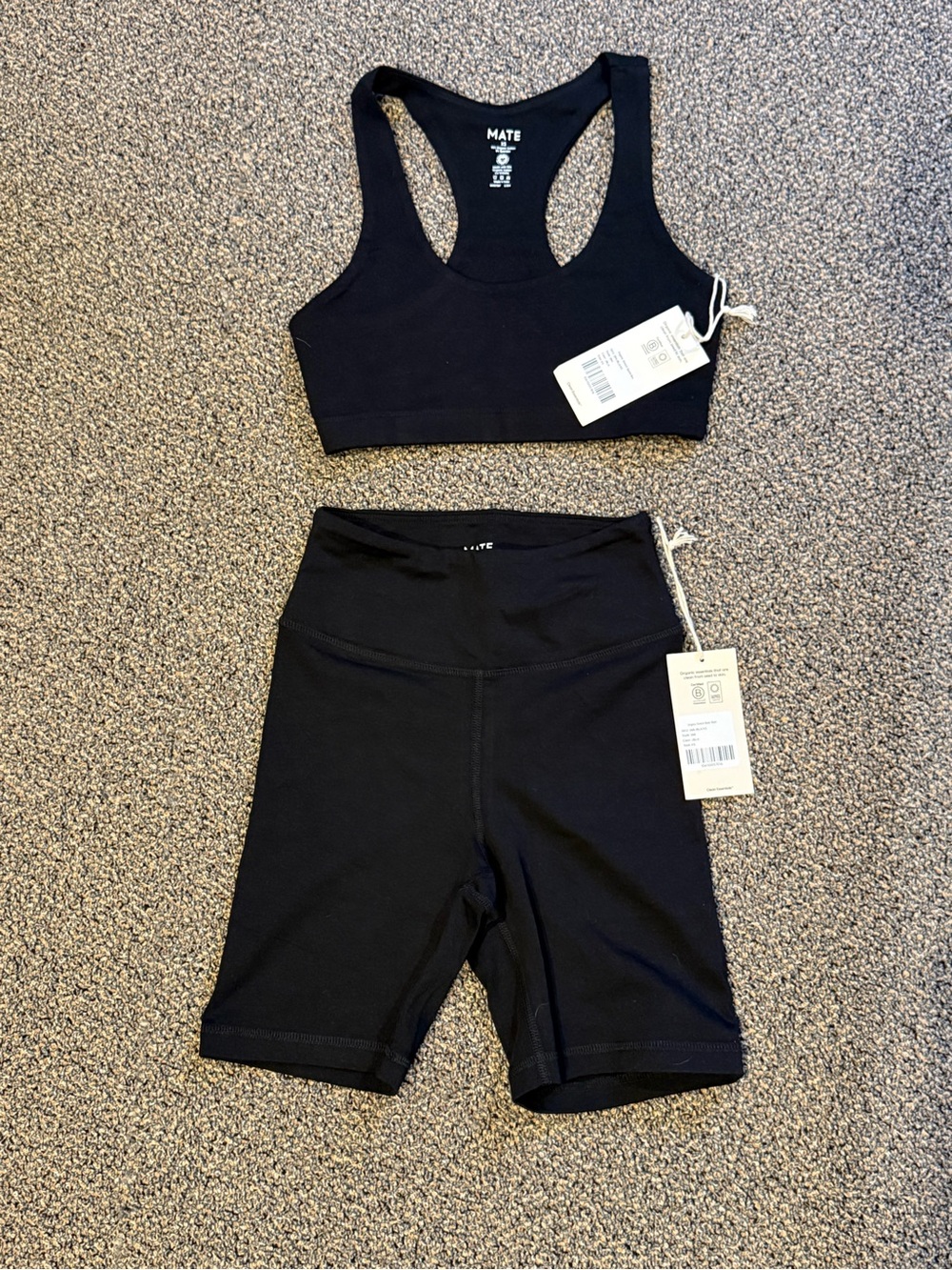 MATE the Label Organic Stretch Biker Short + Organic Stretch Sports Bra XS NWT